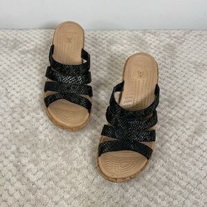 Crocs A-Leigh Snake Print Strappy Cork Wedge Size 7